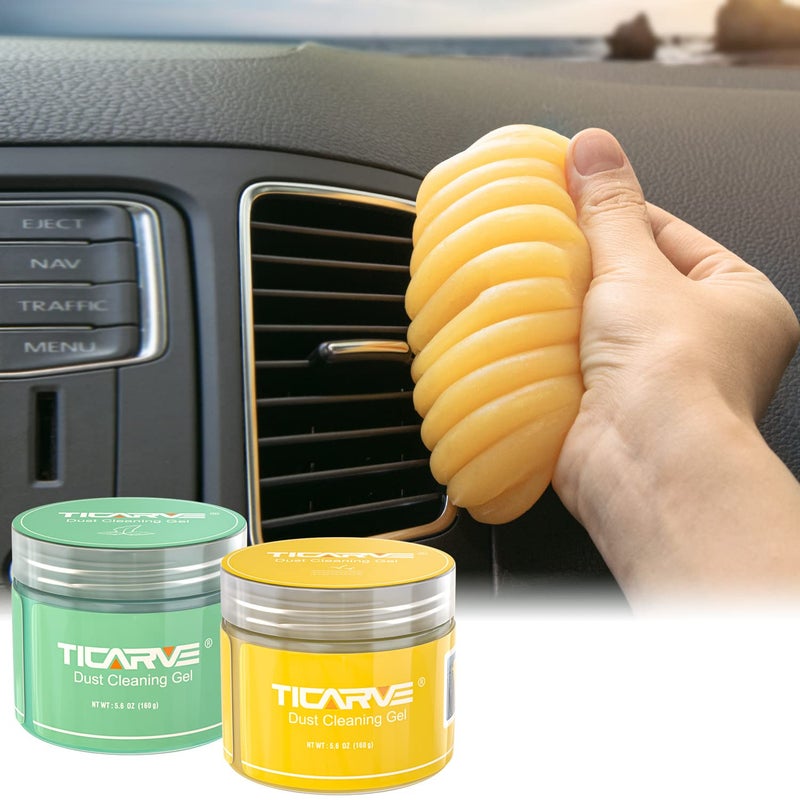 تيكارف TICARVE 2 Pack جل تنظيف لمعجون السيارة لتنظيف معجون السيارة وتفاصيل معجون السيارة ومنظف داخلي للسيارة ومنظف لوحة المفاتيح أصفر وأخضر (320 جم/11.2 أونصة) - Image 1